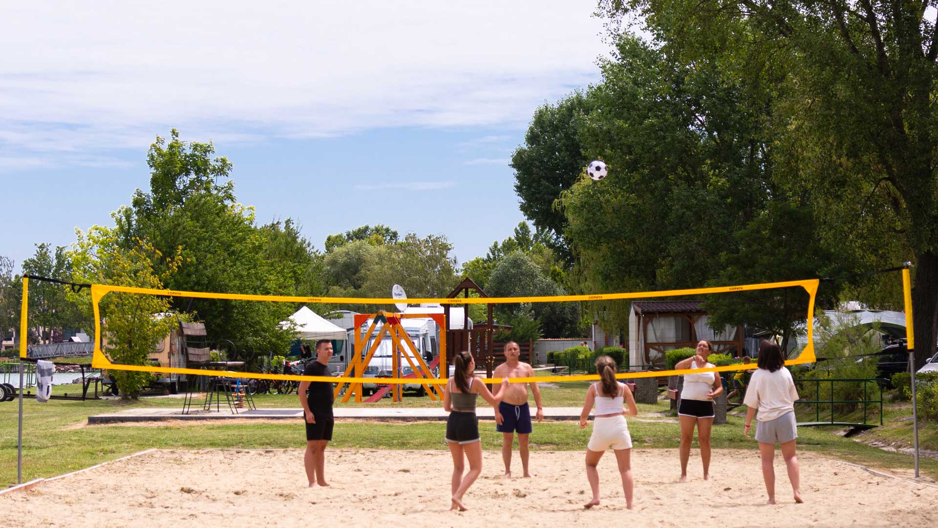 Active relaxation – beach volleyball court at Mirabella Camping, Zamárdi